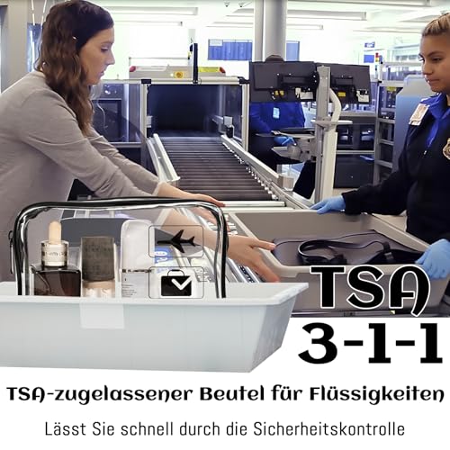 1 Liter Beutel Flugzeug Handgepäck, Kulturbeutel Transparent, Kosmetiktasche Durchsichtig, PVC Flüssigkeiten Beutel Handgepäck Reisezubehör für Männer, Frauen (3 Stück)