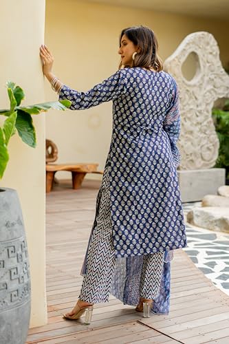 Image of MIRCHI FASHION Women's Straight Fit Pure Cotton Embellished Floral Printed Kurta Set with Dupatta and Trouser