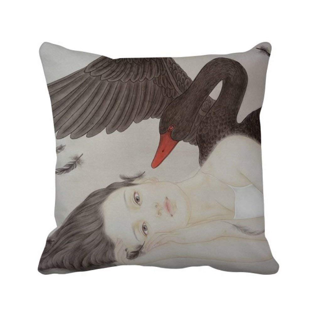 Coussin carré cygne noir en polyester pour décoration intérieure de chambre et salon moderne