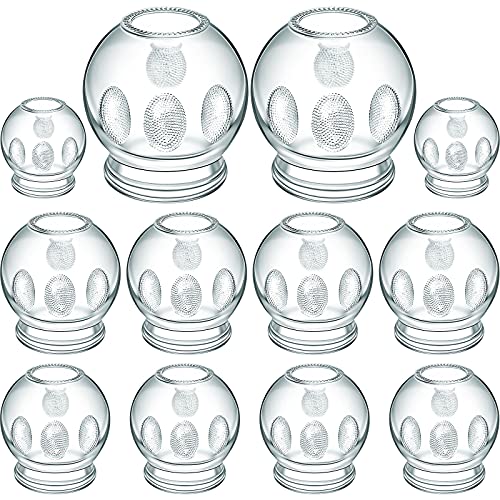 12 Pieces Glass Fire Cupping Jars Thick Glass Cupping Set 4 Sizes Vacuum Cupping Glass Fire Cupping Jars with Finger Grips