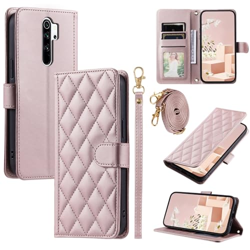 Funda protectora para Xiaomi Redmi Note 8 Pro con tarjetero de crédito, correa magnética de piel sintética suave para el hombro, funda de piel sintética a prueba de golpes para mujer