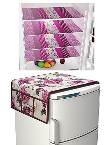 Image of Yellow Weaves Combo of Exclusive Decorative Fridge Top Cover, + 4 Fridge Mats (Multi Color, 5 Piece Set)