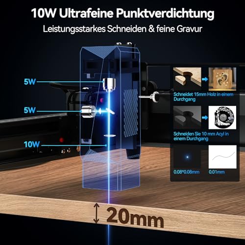 Gravador a laser, máquina de corte e gravação a laser JL7 10W, laser classe 1. Potência de saída: 10