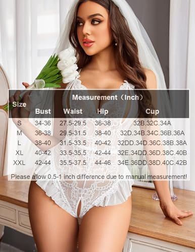 Avidlove Petite Lingerie for Women One Piece Teddy Bodysuit Nightwear White - image 6