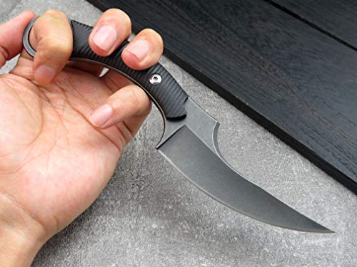 Ccanku C1490 Fixed Blade Knives 8 Inch Claw Knife D2 Blade Steel & G10 Handle Outdoor Edc Knife Suitable For Outdoor, Survival, Bushcraft With K Sheath(Black) #TOP5