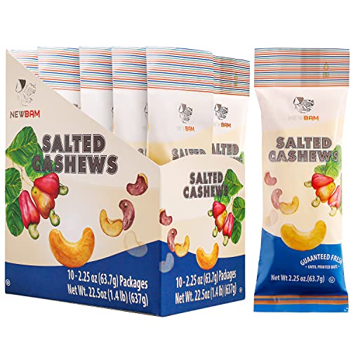 Image of NEWBAM - Cashews Roasted Lightly Sea Salted Nut Snacks Box 10 Individual Pack (2.25oz per Pack) | Ready-to-eat Cashew Roasted Salted Snack Size | Healthy Keto, Vegan, Gluten Free | No Oil, No Sugar add.
