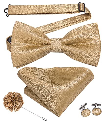 Image of Hi-Tie Bow Ties for Men Pre-Tied Pocket Square with Cufflinks Mens Bowtie Sets for Wedding Formal Party