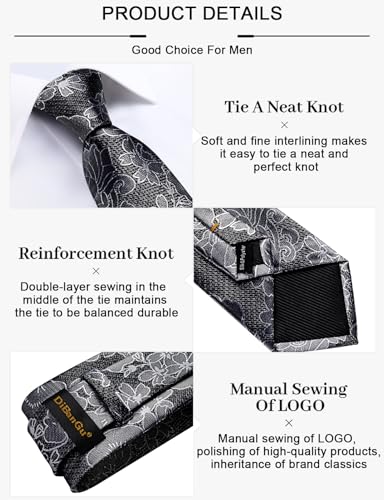 Image of DiBanGu Silk Floral Ties for Men Woven Paisley Necktie and Tie Clip Handkerchief Cufflinks Set for Party Wedding