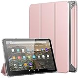 Fire HD 10 ケース 第13世代 TiMOVO Fire HD 10 2023専用ケース Fire HD 10 カバー 第13世代 2023モデル 三つ折り畳み式 PUレザー PC素材 スタンドケース マグネット内蔵 オートスリープ機能付き 耐衝撃 傷つき防止 軽量 保護カバー 無色半透明 ローズゴールド