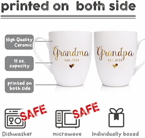 Miniatura 2 de MNEDLAD Est 2024 - Juego de tazas de café para abuelos, diseño de lámina dorada, anuncio de revelación de embarazo, taza para nuevos abuelos,