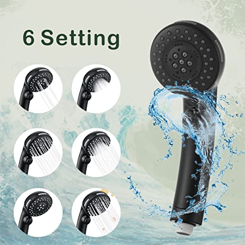 Shower Head With Handheld, High Pressure 8'' Rainfall Stainless Steel With On/Off Pause Switch Combo With Hose,Adhesive Shower Head Holder (Square Matte Black) … #TOP4