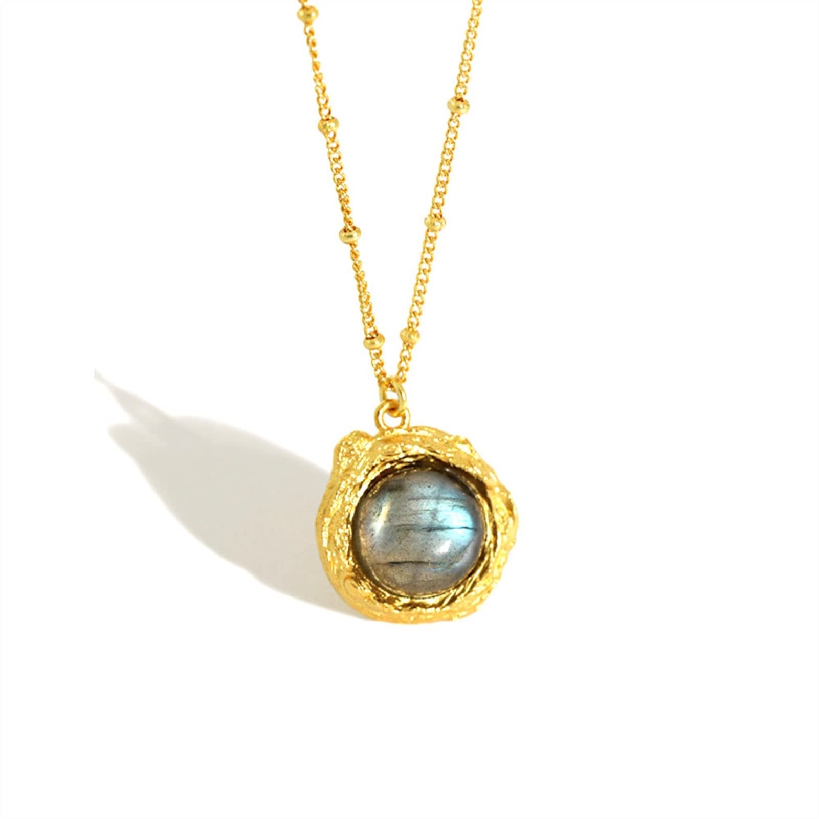 Collane Pendente in argento sterling 925 Ciondolo rotondo pendente trasparente collana lunga collana donna squisita gioielli pendente del partito Collana da donna ( Gem Color : Gold Labradorite )