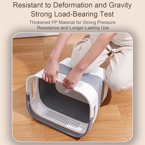 Collapsible Portable Laundry Basket with Dual Handles, Plastic Hamper for Clothes & Small Underwear, Space-Saving Organizer (Pink)