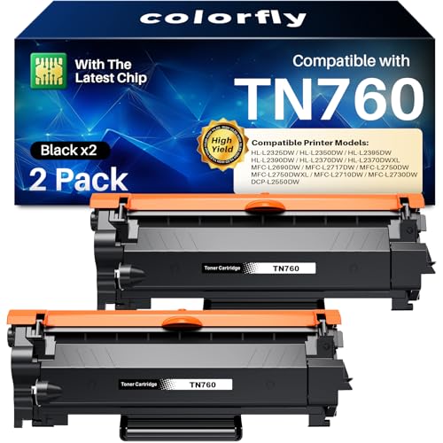 TN760 Toner for Brother Printer Compatible for Brother TN760 TN-760 TN730 TN 760 Brother Toner Cartridge To Use With MFC-L2710DW MFC-L2750DW HL-L2350DW HL-L2370DW HL-L2395DW DCP-L2550DW (2 Black)