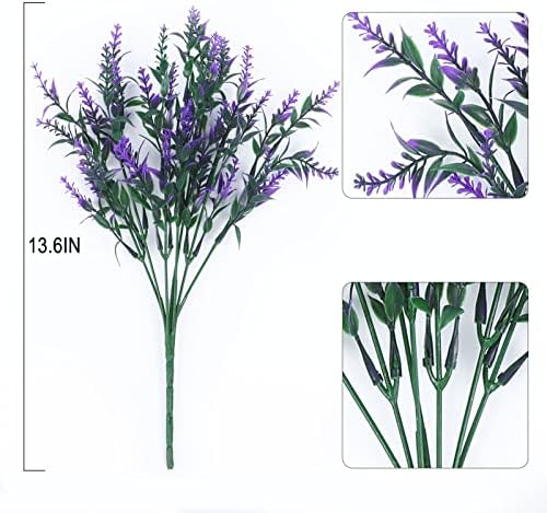 YANGTE 12Pcs Artificial Flowers for Outdoor, Decoration Plastic Plants Flowers Outside Fake Flowers Bushes UV Resistant, Artificial Plants Faux Lavender for Home Kitchen Garden Wedding Party Decor