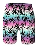 Mens Palm Tree Swim Trunks for Man Purple Sky Beach Board Shorts 90s Boys Quick Qry Swimming Wear with Drawstring Adults Male Novelty Slim Fit Fashion Swiming Suit Party Clothing M