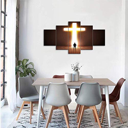 Large Christian Crosses Cross Wall Art Christ Poster Canvas Prints Home Decor For Bedroom Living Room Pictures Decals 5 Panel Hd Printed Painting Artwork Framed Ready To Hang (50"Wx24"H, Artwork-11) #TOP6