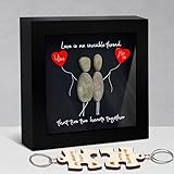 Couple Pebble Art Framed with Puzzle Keychains You are My Rock Wood Sign Acrylic Cover Wall Art Valentine Anniversary Birthday Plaque Gifts for Him Boyfriend Girlfriend Wife Husband S12-DE-01