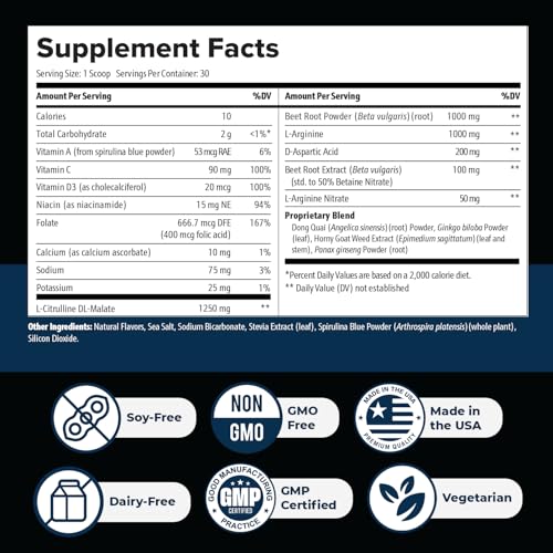 Image of Nitric Boost Ultra Powder - GMP-Certified - 30 Servings, 6 Month Supply | Botanical powder, non-habit forming | Non-GMO, GMP-Certified, Made in USA | Mixes into water, daily scoop