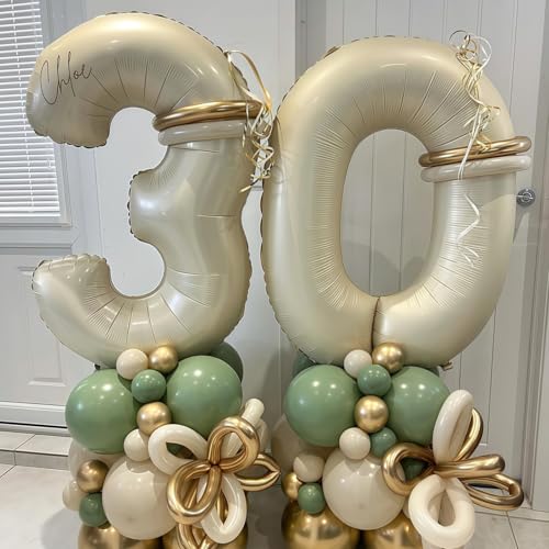 Image of Cream Number 0 Balloons,40 Inch 0 Balloons Giant Helium Foil Mylar Beige 0 Balloon Number for Birthday Party Anniversary Decorations