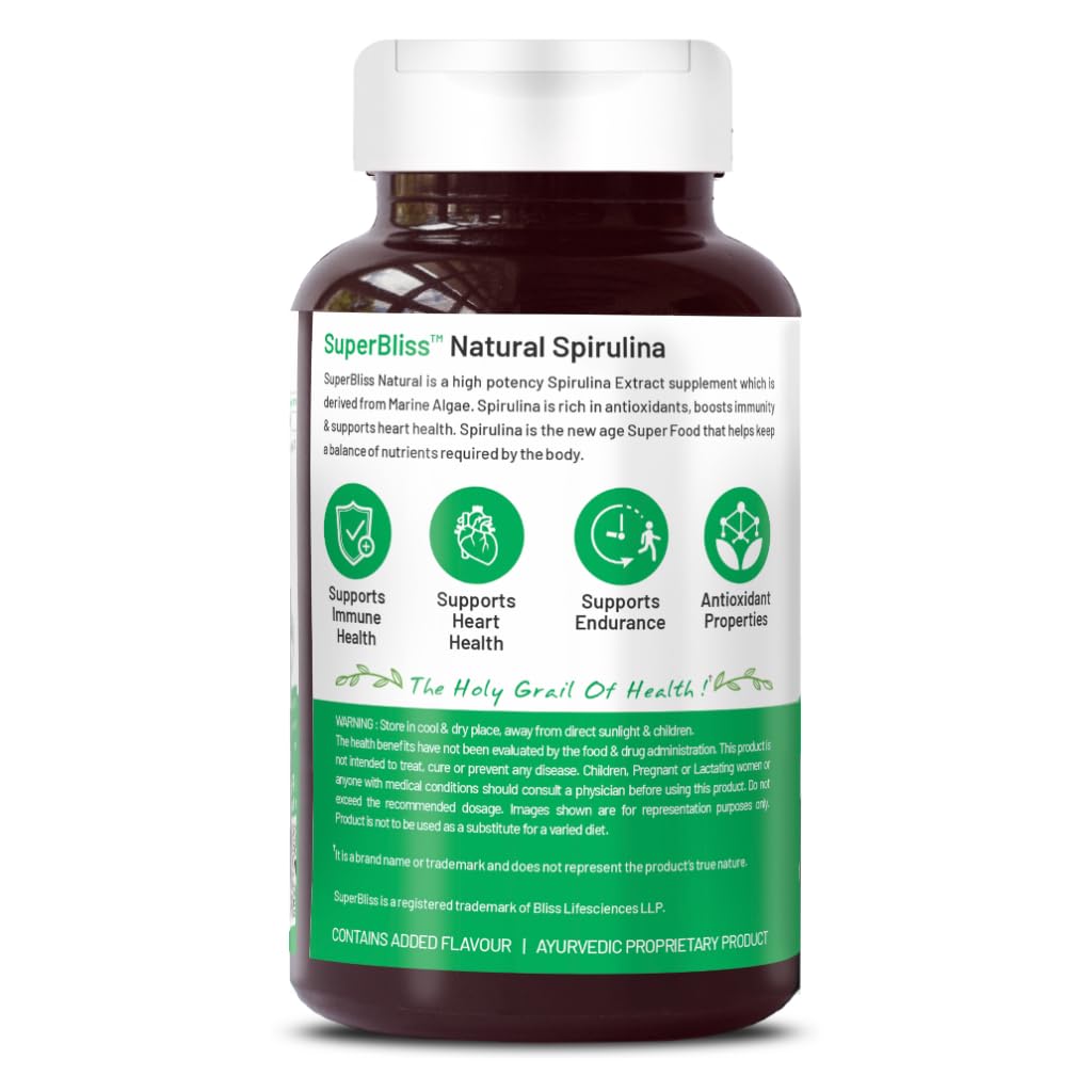 Bliss Welness Spirulina 1000 MG Daily Superfood, Immunity Booster with Rich Antioxidant, High Energy Detox Vegetarian Health Supplement - 120 Tablets — Amazon image 3