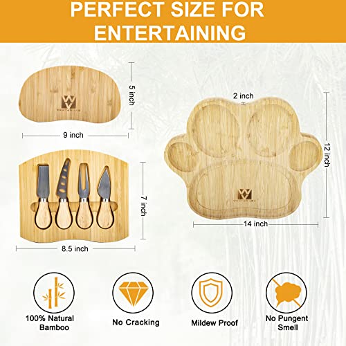 Vestaware Charcuterie Boards, Natural Bamboo Charcuterie Board Set with Paw Shaped Cheese Boards Charcuterie Boards, Unique House Warming Gifts New Home, Wedding Gifts
