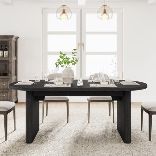 GarveeHome 70.8 Inch Oval Dining Table for 6-8 People, Long Large Kitchen Table with Thick Sturdy Wooden Base, Farmhouse Dining Room Table for Kitchen, Living Room, Office (Black)