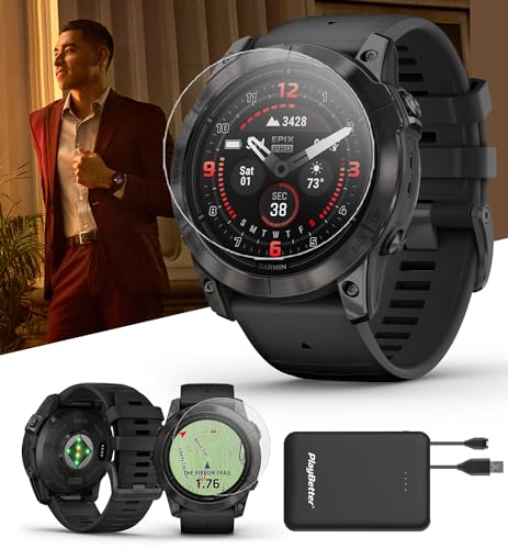 PlayBetter Garmin epix Pro (Gen 2) Sapphire (Carbon Gray DLC/Black, 51mm) GPS Outdoor Watch Bundle - AMOLED Display & Built-in Flashlight - Includes Screen Protectors & Portable Charger