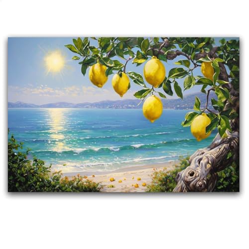 Calm Waiting Areas with Soothing Coast Wall Art - Italian Lemon Garden Print in Spa Blue Tones | Mediterranean Decor for Salons & Prints