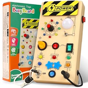 Ophy Montessori Spielzeug – Busy Board ab 1 Jahr Holzspielzeug mit 9 Schalter 16 LED-Leuchten Motorikspielzeug Activity Board Lernspielzeug Reisespiele Spielzeug für Babys ab 1 2 3 4 Jahre