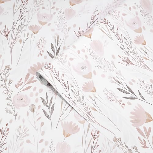 Amiya Pink Floral Peel and Stick Wallpaper 17.3”X120”Self Adhesive Removable Flower Contact Paper Waterproof Vintage for Shelf LinerBedroom Living Room Nursery Decor