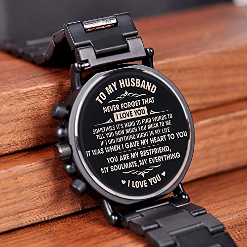 BOBO BIRD Mens Personalized Engraved Wooden Watches, Stylish Wood & Stainless Steel Combined Quartz Casual Wristwatches for Men Family Friends Customized Watch - Image 6