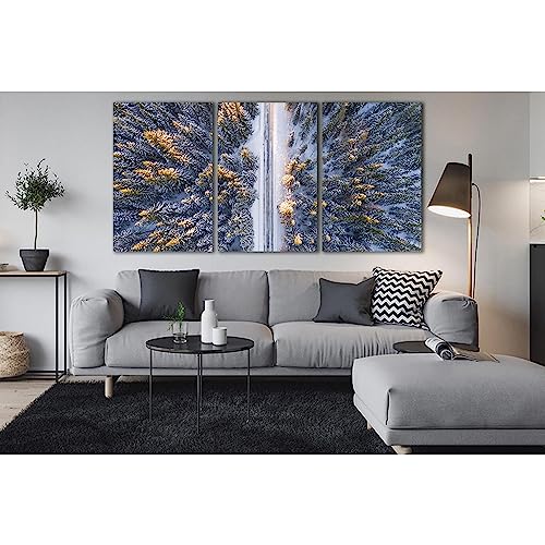 Lienzo de bosque de invierno de alta resoluci&oacute;n, cuadro de 3 paneles WTD SL503 texturizado de lujo