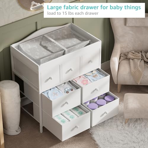 Image of BOLUO Changing Table Dresser with Storage, Baby Dresser with Changing Table Top Diaper Changing Station with 7 Fabric Drawers for Nursery Modern