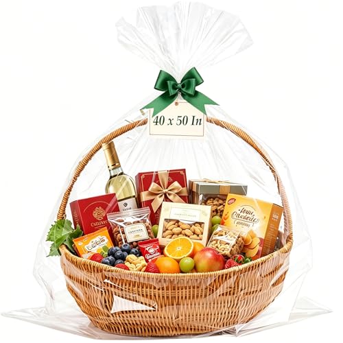 Homrelaxy 7 Pcs 40"x50" Cellophane Bags for Gift Baskets Wrap