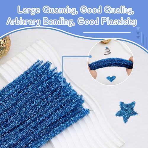Image of Hssugi 100PCS Pipe Cleaners, Glitter Lake Blue Chenille Stems Craft Supplies | Pipe Cleaners Craft Supplies, Pipe Cleaners Bulk Fuzzy Sticks for DIY Art and Craft Projects Home Decoration