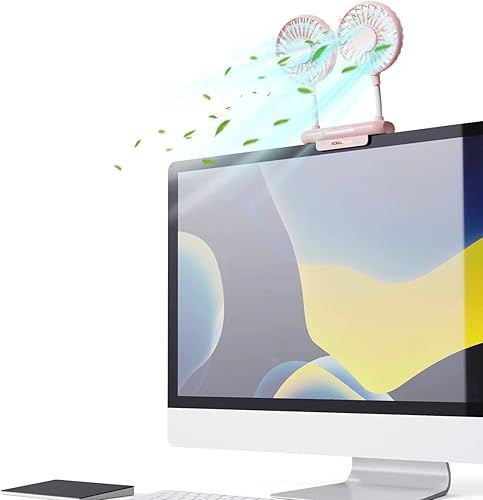 Miniatura 6 de Ventilador de monitor, ventilador de escritorio THRRLY con 2 cabezales de ventilador, 3 velocidades, ventilador de escritorio de oficina giratorio