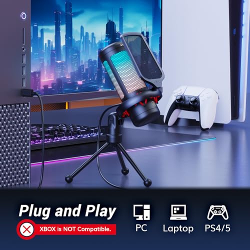 Image of TONOR Gaming Microphone Set, PC Condenser Mic with RGB for Gamers | Desktop Stand Set, Quick Mute, Volume Control, for Twitch Streaming, Discord Chatting, 200 cm /78'' Cable, Black, TC310