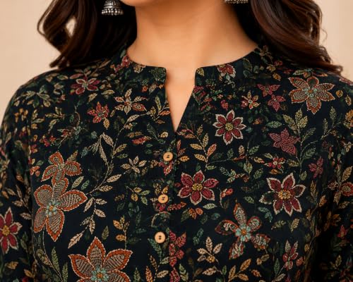 Image of Women's Floral Printed Cotton Kurti Summer Cotton Tunic Top for Girls