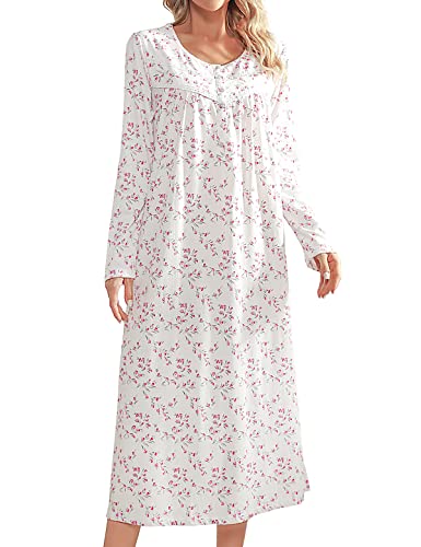 Izzy + Toby Cotton Nightgowns For Women Long Sleeve Knitted Night Gown Long Soft Ladies Nightdress Sleepwear Print Pink Xl #TOP14