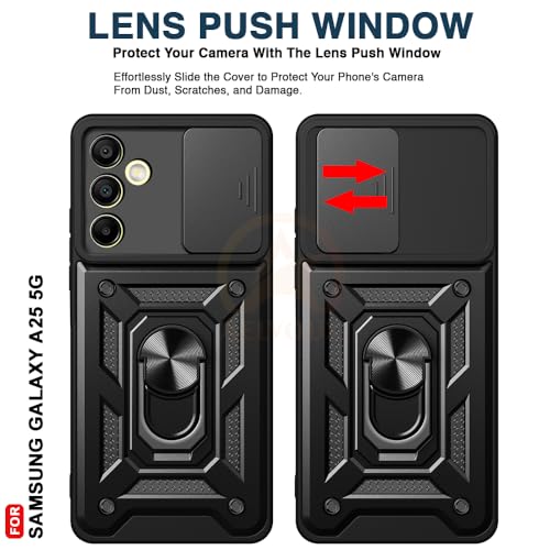 Image of Armor Bumper Back Cover Case for Samsung A25 5G Rotating Camera Cover, Ring Holder & Kickstand | Heavy Duty & 360 Degree Protection Samsung A25 5G Back Cover (Black)