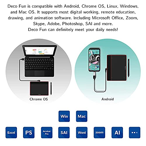 Drawing Tablet Xppen Deco Fun S Graphic Tablet With 8192 Levels Pressure, Artist Tablet 8 For Student E-Learning And Online Teaching Compatible With Window/Mac/Android/Chrome/Linux(Red, 6X4 Inch) #TOP6