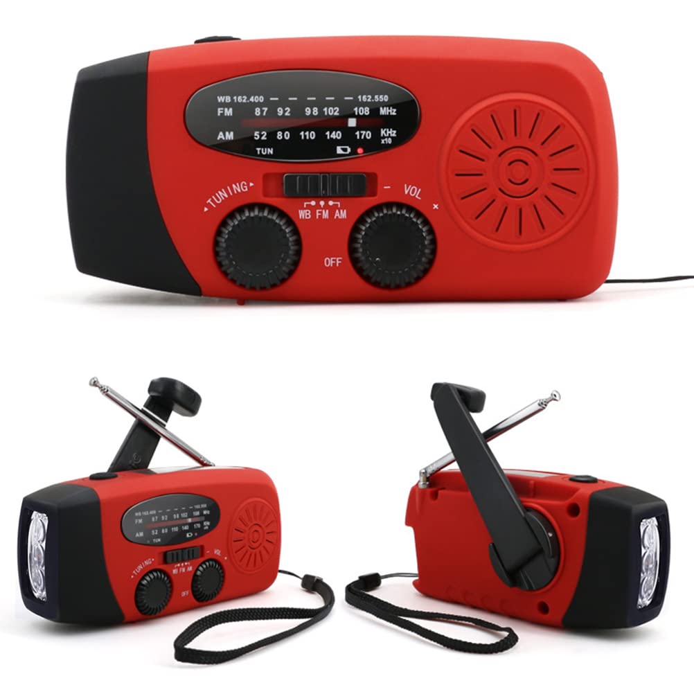 Radio Solaire avec Dynamo À Manivelle, Radio D'urgence Portable Radio Météo Solaire AM/FM avec Lampe de Poche LED, Radio WB Rechargeable Alimentée Batterie 2000 Mah pour La Randonnée, Le Camping