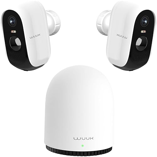 WUUK Security Cameras Wireless Outdoor, Indoor Camera, Home Surveillance System, 2K, No Monthly Fee, Motion Alert, Night Vision, 2.4/5 GHz WiFi, Compatible with Alexa & Google, Homebase + 2-Camera Kit