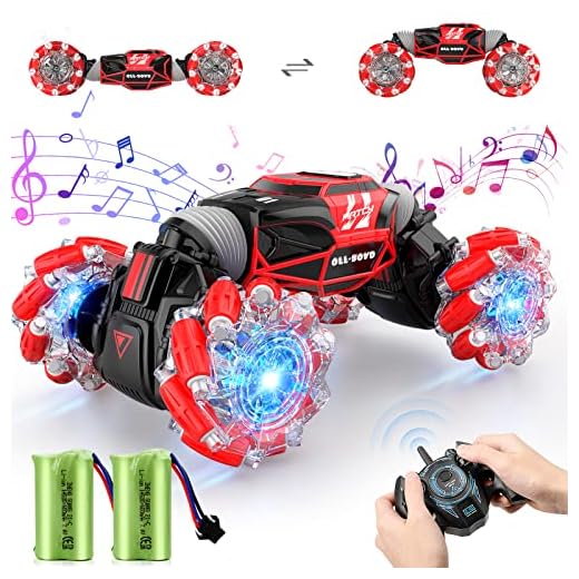Remote Control Car Hobby RC Crawlers 4WD Stunt Car Double Sided 360 Flips Colorful Lights and Music Electric High Speed Off Road Drift Vehicle 1:16 Scale Rechargeable Monster Truck for Boys Girls