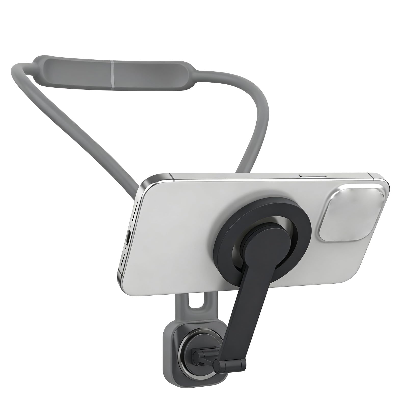 Asixxsix Supporto Magnetico per Collo Telefono, 16 Magneti N52 con Pulsante | Supporto da collo a mani libere per smartphone, action camera, collo di cigno regolabile a 180°, comodo cinturino in silicone