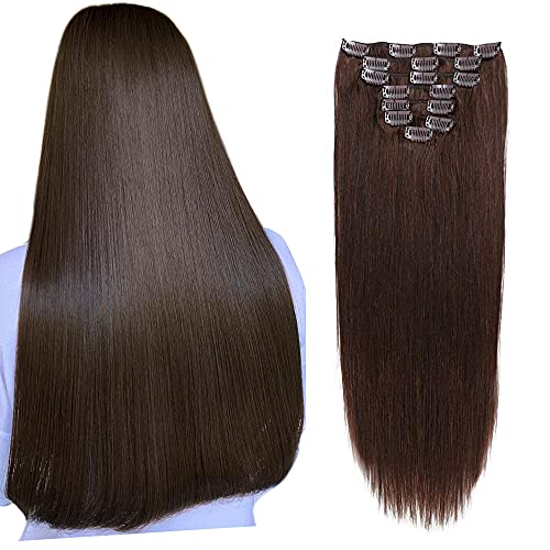 Clip in Extensions Human Hair 14'' 8pcs 17clips 100g Grade 8A Dark Brown Quality Full Head Double Wefts 100% Human Hair Soft Silky Straight