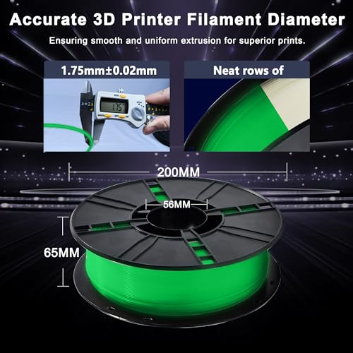 Image of iBOSS Glow in The Dark PLA+ Filament, Neatly Wound Luminous PLA Plus 3D Printer Filament 1.75mm + /- 0.02mm, Fit Most 3D Printers, 1kg Spool (2.2lbs), Green PLA PRO Filament, Glow Green