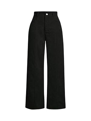 Floerns Womens Corduroy Elastic High Waisted Baggy Pants Straight Leg Work Trousers