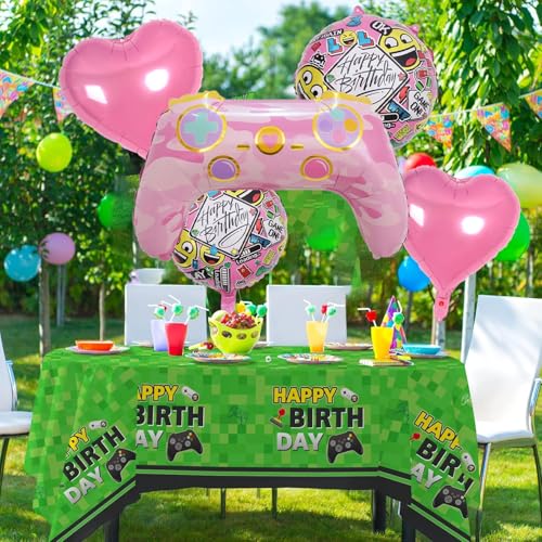 Image of Rozi Decoration Pink Birthday Balloon Set - 5 Pcs Includes Heart, Round & Gamepad Foil Balloons for Kids, Teens & Birthday Party Decorations